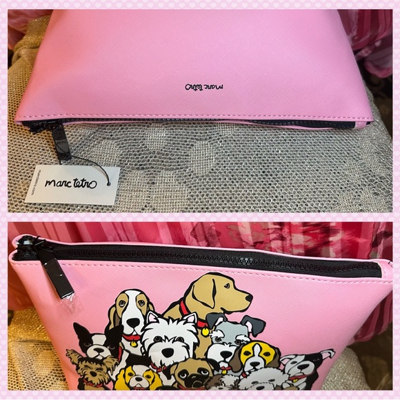 Marc Tetro Cosmetic Pouch - Pink w/ Dog Print - NWT $38 All My Dogs makeup bag - Picture 5 of 9